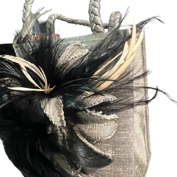 Mother Plucker silk real feathers oil slick coquette mini bag purse 20’s whimsy - Picture 6 of 12